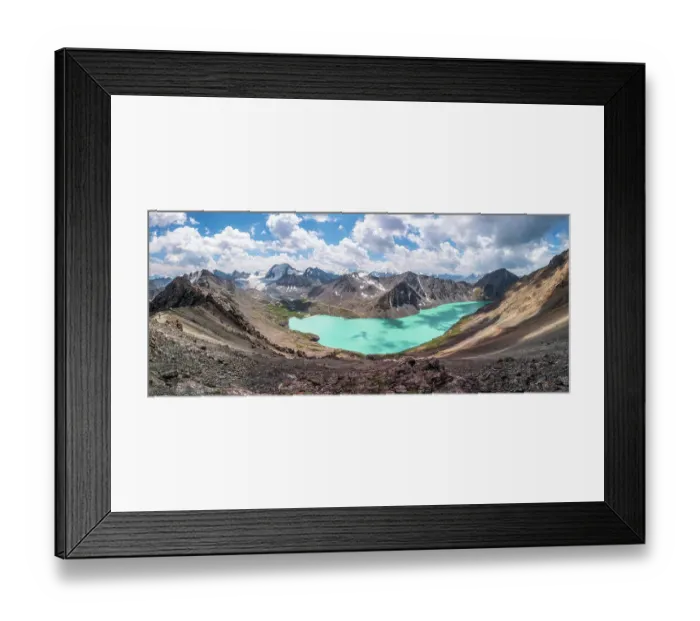 Framed Print : The panoramic view of Ala-Kul lake on high altitude Tien Shan mountains, near Karakol, Kyrgyzstan Framed Print : The panoramic view of Ala-Kul lake on high altitude Tien Shan mountains, near Karakol, Kyrgyzstan