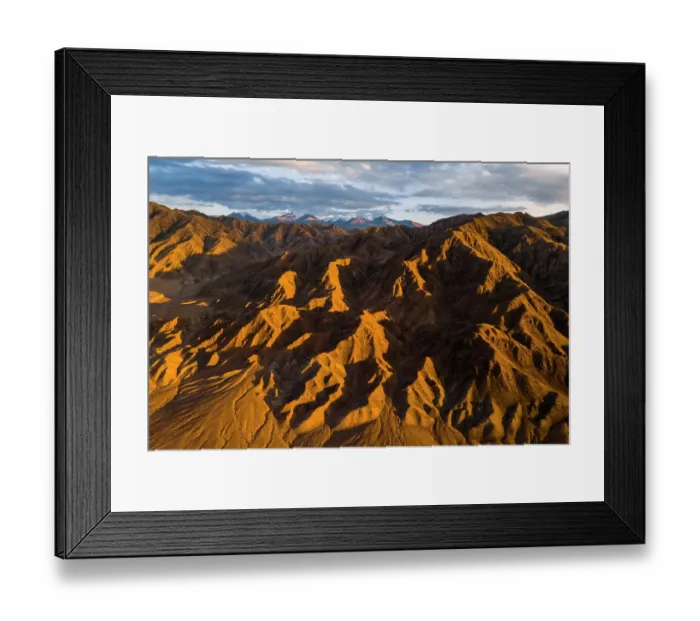 Framed Print : Aerial view of desert landscape in Kyrgyzstan at sunset