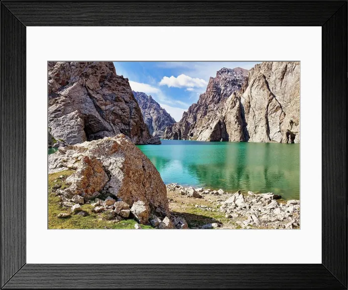 Framed Print : Rock formation around the alpine Koel-Suu lake, Kurumduk valley, Naryn province, Kyrgyzstan Framed Print : Rock formation around the alpine Koel-Suu lake, Kurumduk valley, Naryn province, Kyrgyzstan