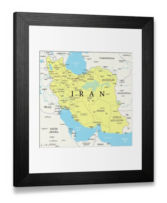 Framed Print : Map of Iran Framed Print : Map of Iran