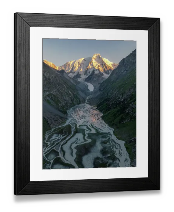 Framed Print : Karakol Mountain Peak and its glacial river at dusk, Issyk-Kul Region, Kyrgyzstan Framed Print : Karakol Mountain Peak and its glacial river at dusk, Issyk-Kul Region, Kyrgyzstan