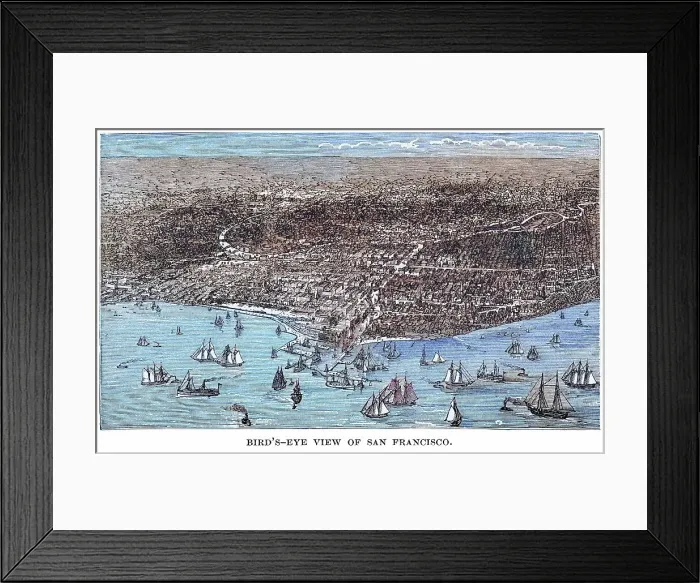 Framed Print : Old engraved illustration of bird's eye view of San Francisco City, California Framed Print : Old engraved illustration of bird's eye view of San Francisco City, California