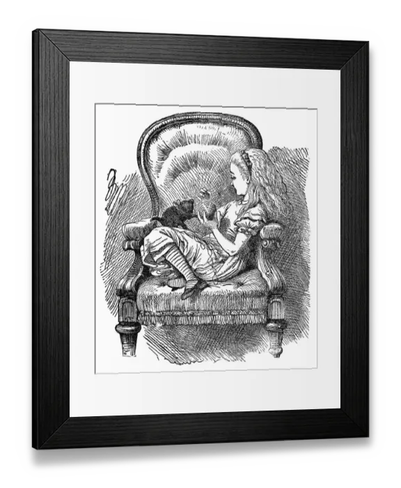 Framed Print : Alice Playing with Kitty the Black Kitten in Through the Looking-Glass Framed Print : Alice Playing with Kitty the Black Kitten in Through the Looking-Glass