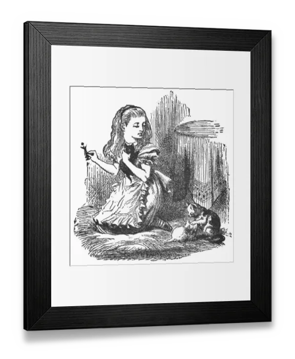 Framed Print : Alice holding a Chess Piece and Playing with her Kittens in Through the Looking-Glass