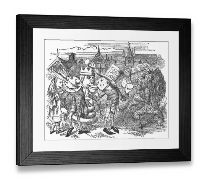 Framed Print : The Hatter Drinking Tea and Watching The Lion and the Unicorn Fight in Through the Looking-Glass Framed Print : The Hatter Drinking Tea and Watching The Lion and the Unicorn Fight in Through the Looking-Glass