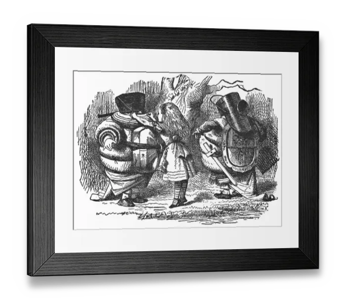 Framed Print : Alice with Tweedledum and Tweedledee Suiting Up for a Fight in Through the Looking-Glass Framed Print : Alice with Tweedledum and Tweedledee Suiting Up for a Fight in Through the Looking-Glass