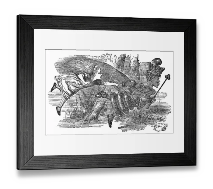 Framed Print : Alice and the Red Queen Running Across the Chess Board in Through the Looking-Glass