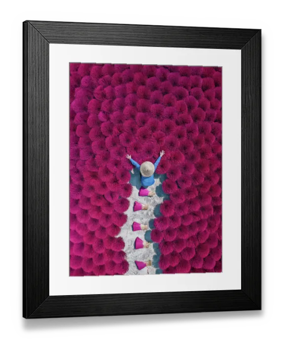 Framed Print : Drone image directly above a Vietnamese woman organising bundles of drying incense, Hanoi, Vietnam Framed Print : Drone image directly above a Vietnamese woman organising bundles of drying incense, Hanoi, Vietnam
