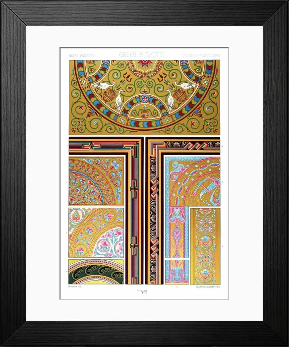 Framed Print : Antique Greek Byzantine Empire pattern Manuscripts Decoration by Racinet - Lithograph Framed Print : Antique Greek Byzantine Empire pattern Manuscripts Decoration by Racinet - Lithograph