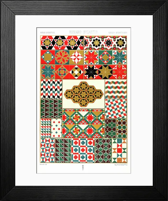 Framed Print : Antique Roman Byzantine Empire pattern Manuscripts Decoration by Racinet - Lithograph Framed Print : Antique Roman Byzantine Empire pattern Manuscripts Decoration by Racinet - Lithograph