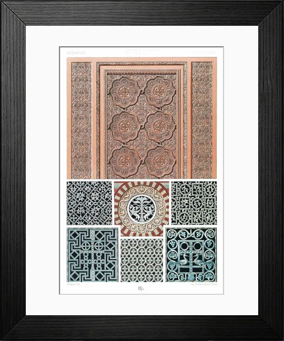 Framed Print : Antique Byzantine Empire pattern Manuscripts Decoration by Racinet - Lithograph Framed Print : Antique Byzantine Empire pattern Manuscripts Decoration by Racinet - Lithograph