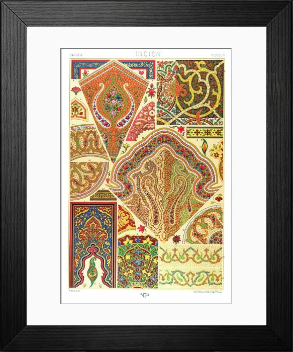 Framed Print : Antique Indian pattern Manuscripts Decoration by Racinet - Lithograph Framed Print : Antique Indian pattern Manuscripts Decoration by Racinet - Lithograph