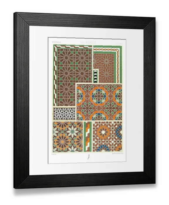 Framed Print : Antique Print Moorish pattern Manuscripts Decoration by Racinet - Lithograph