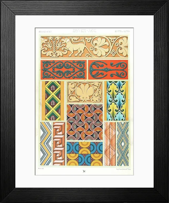Framed Print : Antique Print Middle-age pattern Manuscripts Decoration by Racinet - Lithograph Framed Print : Antique Print Middle-age pattern Manuscripts Decoration by Racinet - Lithograph