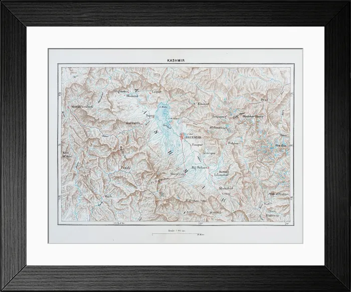 Framed Print : Kashmir Map 1898 Framed Print : Kashmir Map 1898
