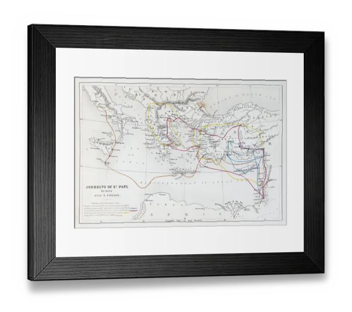 Framed Print : Steel Engraved Map Journeys of St. Paul Between Asia and Europe - Holy Land Maps 1860 Framed Print : Steel Engraved Map Journeys of St. Paul Between Asia and Europe - Holy Land Maps 1860