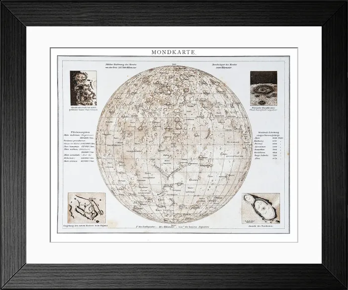 Framed Print : Lunar Map engraving 1896 Framed Print : Lunar Map engraving 1896