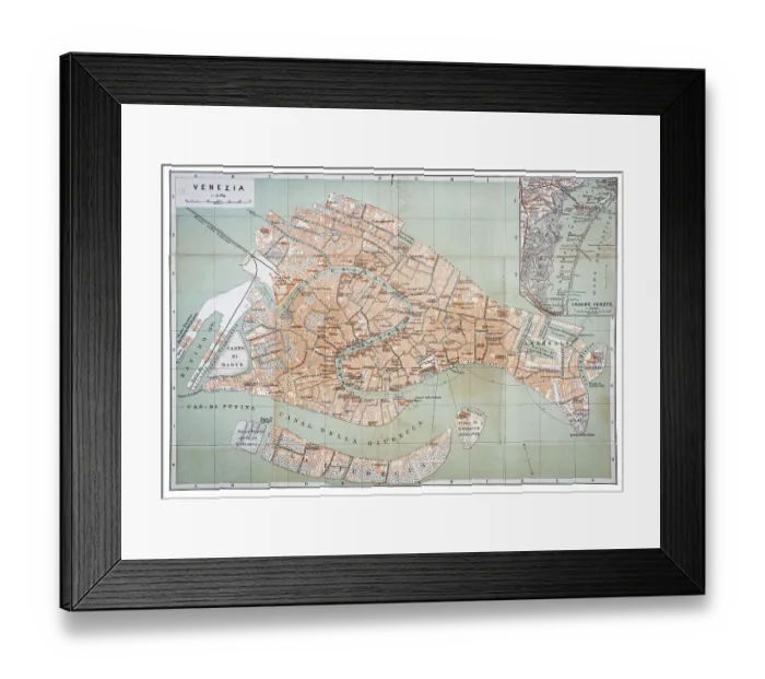 Framed Print : Antique map of Venice, Italy 1886 Framed Print : Antique map of Venice, Italy 1886