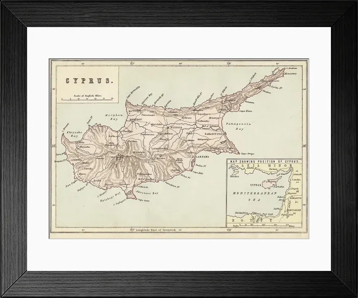 Framed Print : Cyprus map - Published 1884 by William Mackenzie, London for The National Encyclopedia Framed Print : Cyprus map - Published 1884 by William Mackenzie, London for The National Encyclopedia
