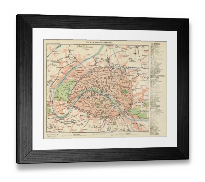 Framed Print : Map of Paris and environs - The Encyclopedia Britannica -1896 Framed Print : Map of Paris and environs - The Encyclopedia Britannica -1896