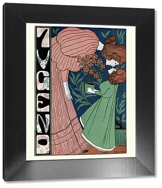 Mother and daughter, Rose plant, Jugendstil, Art Nouveau. German 1890s