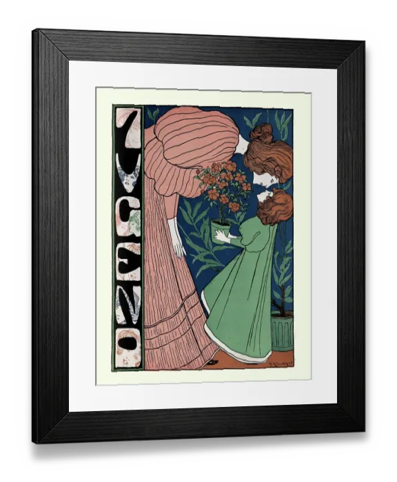Framed Print : Mother and daughter, Rose plant, Jugendstil, Art Nouveau. German 1890s