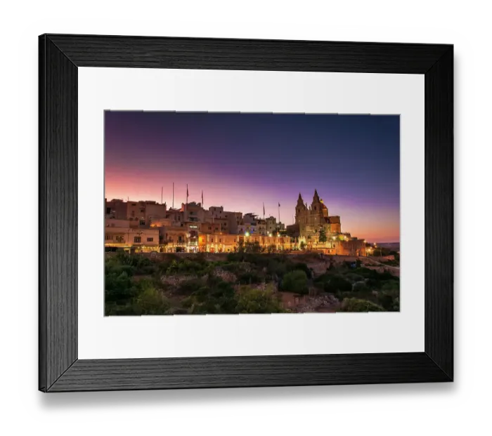 Framed Print : A purple sunset over the village of Mellieha, Malta Framed Print : A purple sunset over the village of Mellieha, Malta