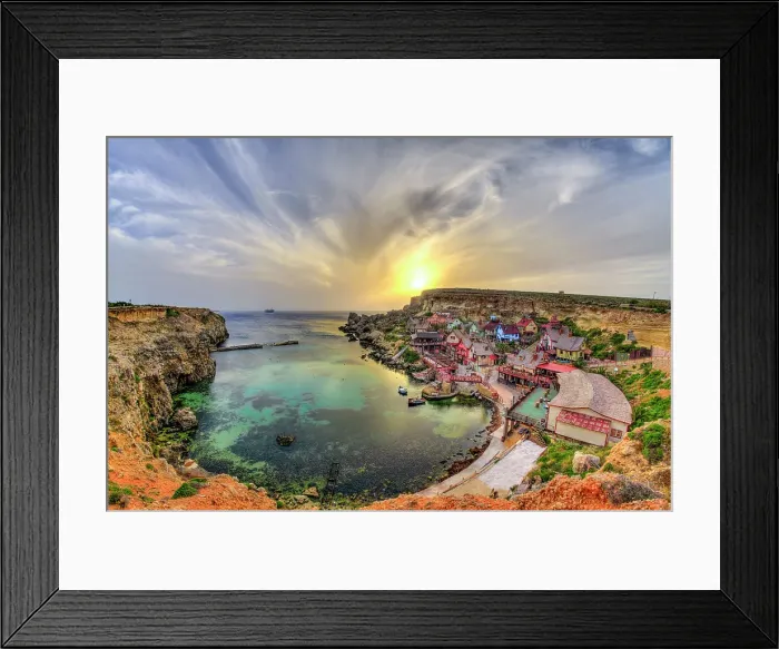 Framed Print : Sunset over popeye village on the Western coast of Malta Framed Print : Sunset over popeye village on the Western coast of Malta