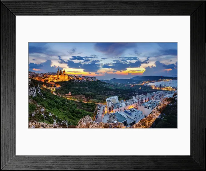 Framed Print : The town of Mellieha sparkles at blue hour Framed Print : The town of Mellieha sparkles at blue hour
