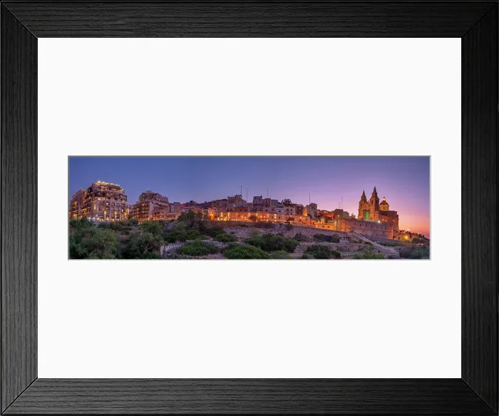 Framed Print : Panorama of Mellieha at sunset Framed Print : Panorama of Mellieha at sunset