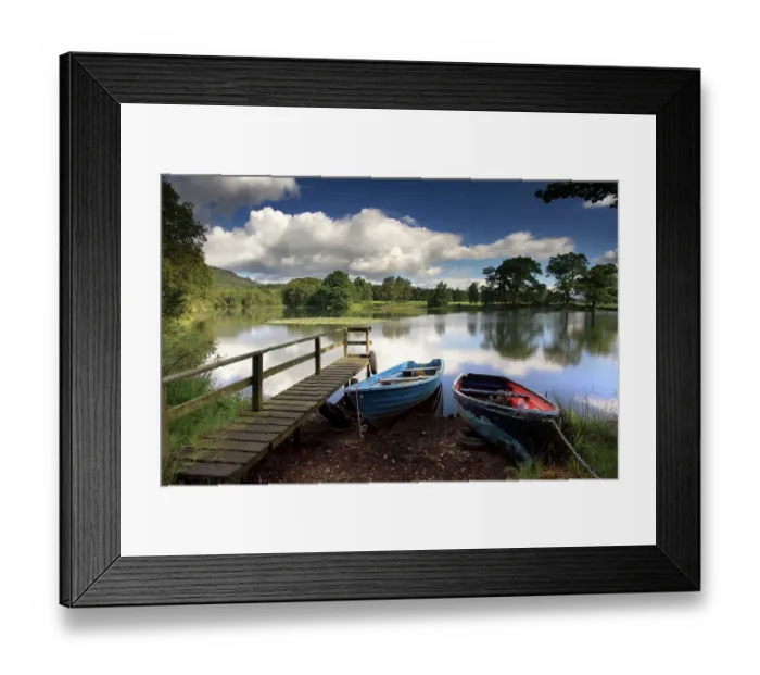Framed Print : Two rowing boats tied to wooden pier Framed Print : Two rowing boats tied to wooden pier