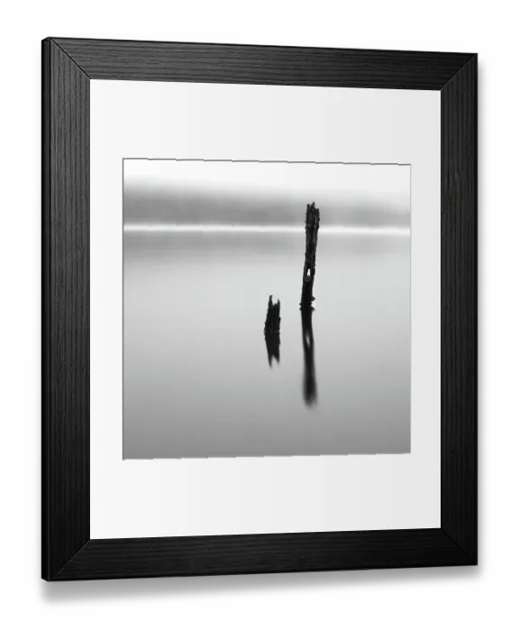 Framed Print : Old posts standing in misty loch Scotland Framed Print : Old posts standing in misty loch Scotland