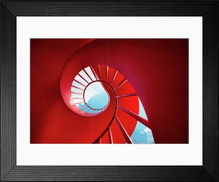 Framed Print : Red spiral staircase against sky Framed Print : Red spiral staircase against sky