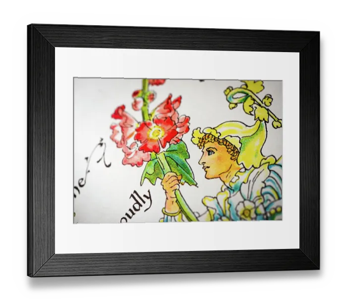 Framed Print : Antique illustration of humanized flowers and plants: Hollyhock Framed Print : Antique illustration of humanized flowers and plants: Hollyhock