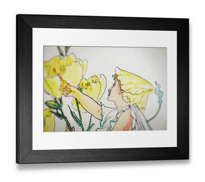 Framed Print : Antique illustration of humanized flowers and plants: Evening primrose Framed Print : Antique illustration of humanized flowers and plants: Evening primrose
