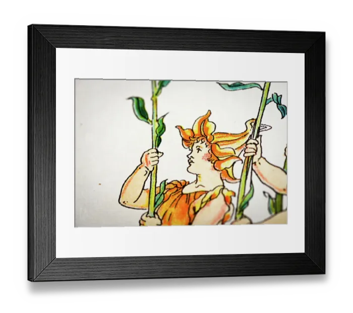 Framed Print : Antique illustration of humanized flowers and plants: Torches