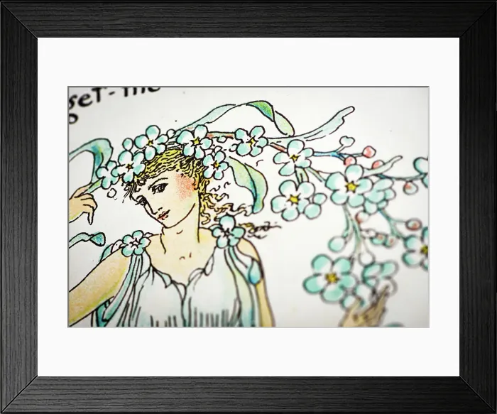 Framed Print : Antique illustration of humanized flowers and plants: Forget me not Framed Print : Antique illustration of humanized flowers and plants: Forget me not