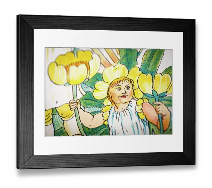 Framed Print : Antique illustration of humanized flowers and plants: Buttercups and Cowslips Framed Print : Antique illustration of humanized flowers and plants: Buttercups and Cowslips
