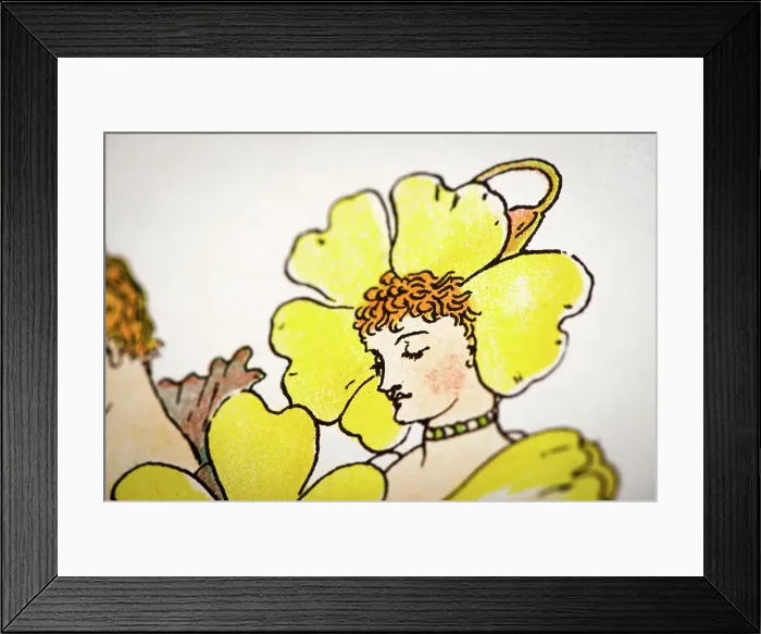 Framed Print : Antique illustration of humanized flowers and plants: Primrose Framed Print : Antique illustration of humanized flowers and plants: Primrose