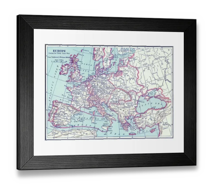 Framed Print : Old chromolithograph map of the Europe during the Thirty Years War Framed Print : Old chromolithograph map of the Europe during the Thirty Years War