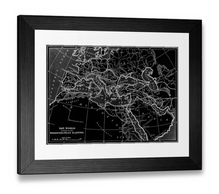Framed Print : Old chromolithograph map of the World as know to the Mesopotamian Nations Framed Print : Old chromolithograph map of the World as know to the Mesopotamian Nations