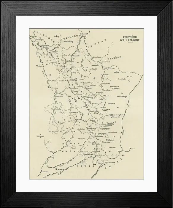 Framed Print : Old engraved illustration of France and Germany border map Framed Print : Old engraved illustration of France and Germany border map
