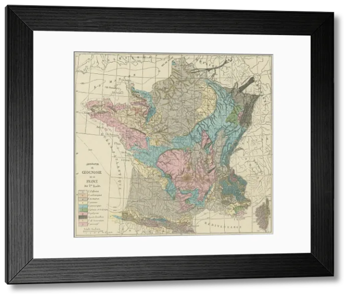 Framed Print : Old engraved illustration of France geological map Framed Print : Old engraved illustration of France geological map