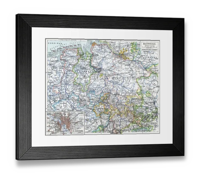 Framed Print : Old chromolithograph map of Hanover, capital and largest city of the German state of Lower Saxony Framed Print : Old chromolithograph map of Hanover, capital and largest city of the German state of Lower Saxony