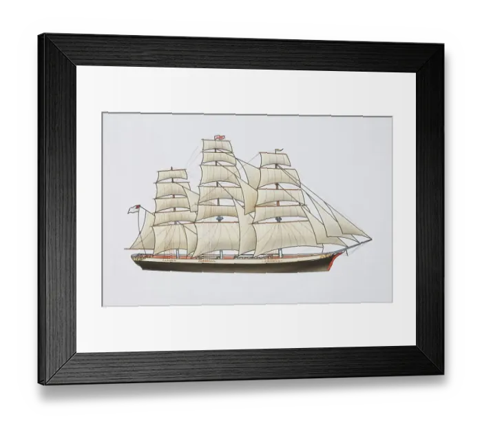 Framed Print : Tea clipper ship, side view Framed Print : Tea clipper ship, side view
