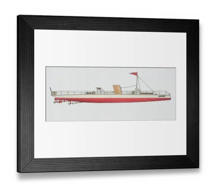 Framed Print : The naval vessel Turbinia, side view