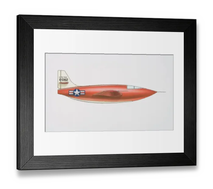 Framed Print : Orange Bell X-1 military plane, side view Framed Print : Orange Bell X-1 military plane, side view