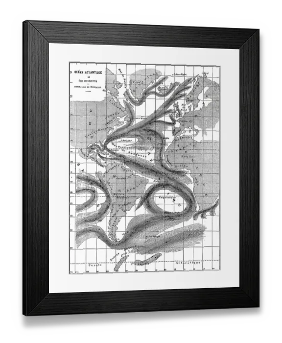 Framed Print : Old engraved map of Atlantic Ocean and its currents Framed Print : Old engraved map of Atlantic Ocean and its currents