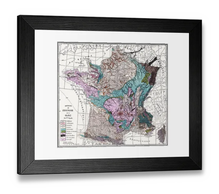 Framed Print : Old engraved illustration of France geological map Framed Print : Old engraved illustration of France geological map