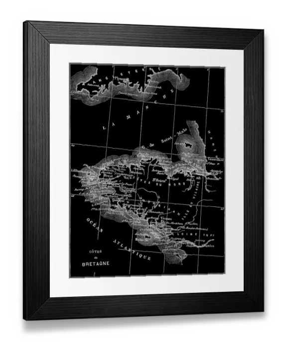 Framed Print : Old engraved map of Brittany, the westernmost region of Metropolitan France, covers about four fifths of the territory of the historic province of Brittany
